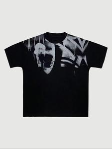 Men's Random Graffiti Print Round Neck Tee, Regular Fit Casual Short Sleeve Crew Neck T-Shirt for Summer, Fashion Men's Top for Daily Wear, Tropical