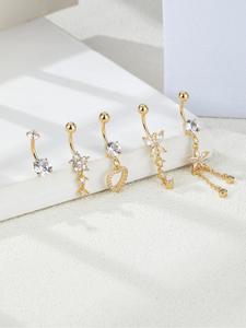 Fashion Butterfly & Flower Design Navel Ring, Artificial Zircon Inlaid Navel Piercing Jewelry for Party, Daily Clothing Decor, Trendy All-match & Exquisite Sparkling Zircon Inlay High Quality Jewelry for Birthday Gift