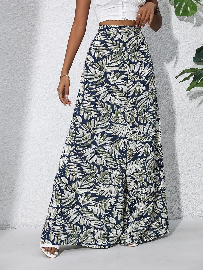 Product Introduction of Women'S Bohemian Floral Print Chiffon Wide-Leg Pants - High Waist, Elastic Waistband, Long Beach Trousers for Summer Vacation, Casual Elegant Style Womenswear Bottom Comfort 19