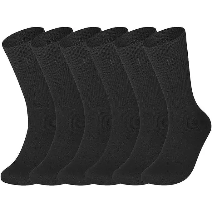 Molten Creek® 6 Pairs Mens Womens Non Elastic Diabetic Socks Loose Top Wide Soft Grip Crew Socks for Swollen Feet -Adults Black
