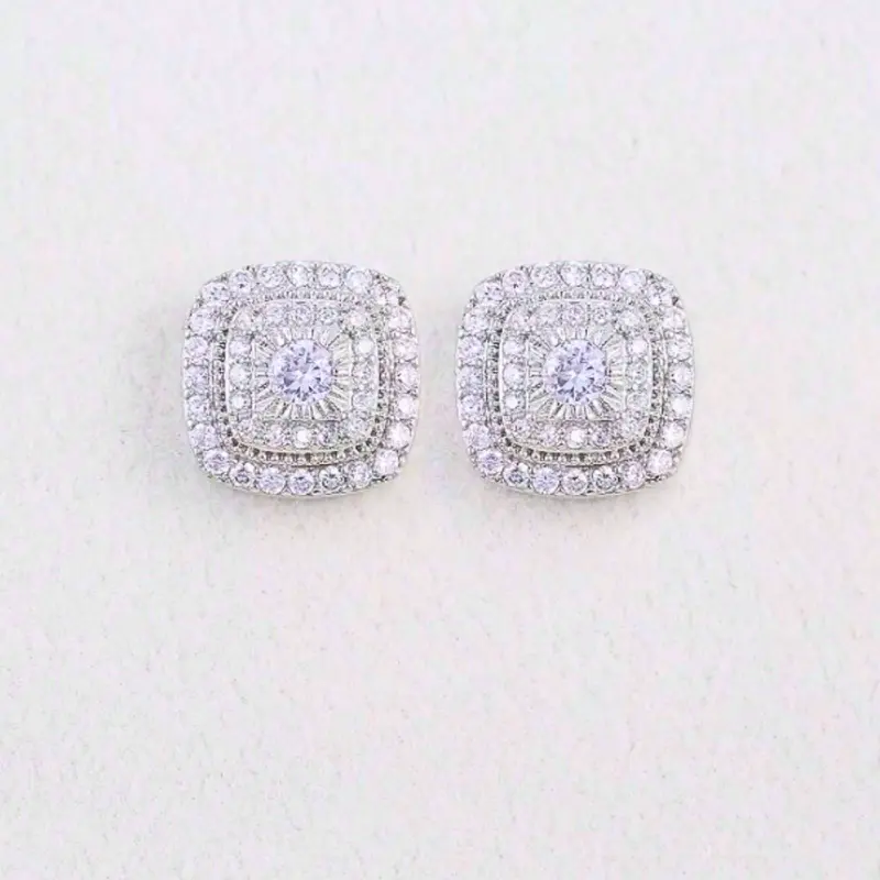2pcs/Set Classic Hip Hop Style Square Zirconia Stud Earrings for Men and Women, Elegant Fashion Jewelry, Suitable for Daily Wear, Gifts for Loved Ones 1