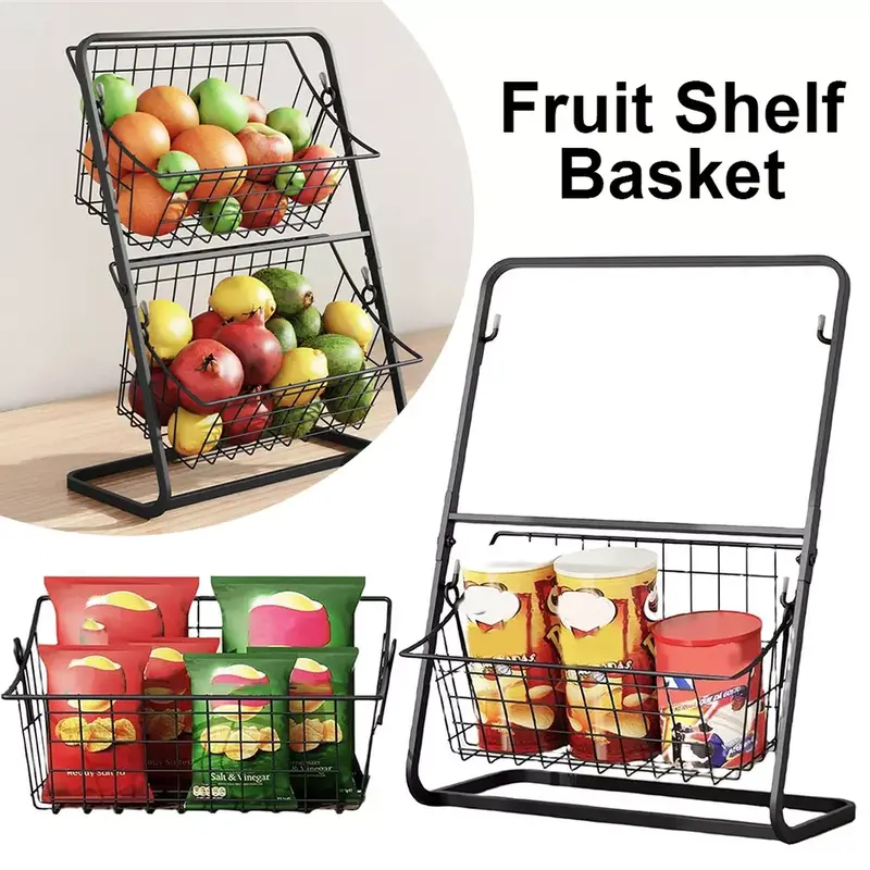 2 Tier Fruit Basket Countertop Metal Vegetable Detachable Metal Wire Rack Holder 1