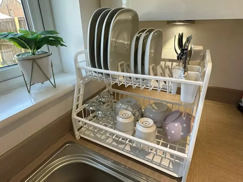 2 Tier Dish Drainer Rack Storage Drip Tray Sink Drying Draining Plate Bowl 5