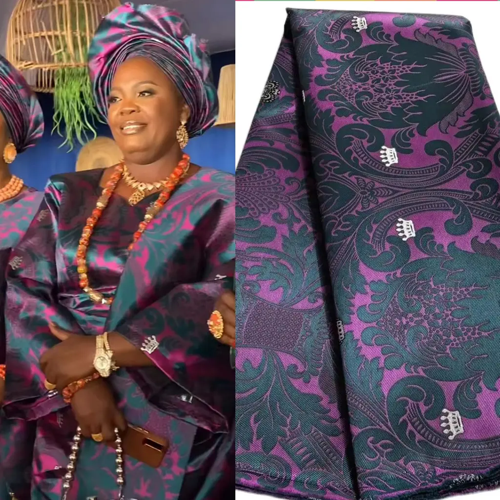 African Thick Damask Lace Fabric 2.5Yard Or 5Yards 2025 Jacquard Brocade Fabrics DIY Sew For Nigeria Women Headtie Aso obi Dress