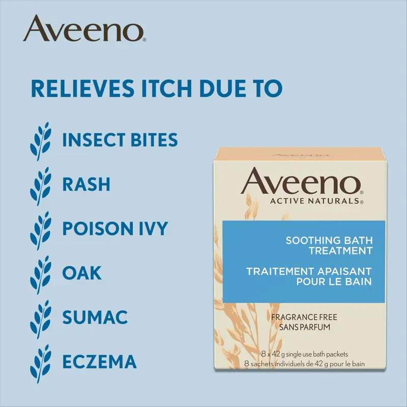 Aveeno Fragrance Free Soothing Bath Treatment, 100% Natural Colloidal Oatmeal, Sensitive Skin Bath Soak for Relief of Dry, Itchy, Irritated Skin Due to Eczema & Hives, Bath Packets, 8 ct. 7