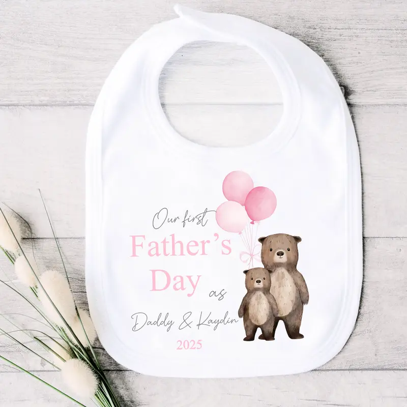 Personalised Pink Balloon Bears First Father's Day Babygrow/Vest 3