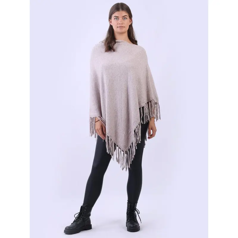 Cozy Cowl Neck Ladies Knitted Fringe Poncho 7
