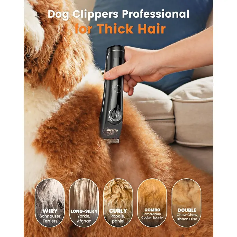 oneisall Dog Clippers for Grooming Doodles Poodles Thick Curly Hair,Low Noise Heavy Duty Dog Grooming Kit with Detachable Metal Blades 1