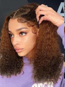 18 Inch Ombre Human Hair Lace Front Wigs for Women, Gorgeous Fluffy Kinky Curly Wigs with Baby Hair, Human Hair Wigs for Party, Daily Use