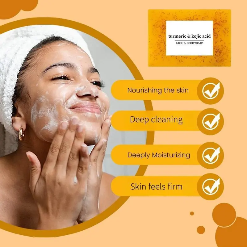 Lemon Turmeric & Kojic Acid Soap Bar, Summer Acne Face & Body Wash for Men & Women, Daily Young Skincare Cleanser Sets with Soap Saver Bags, Skin Clinic Product, Valentine's Day Gift for Men, Kojic Soap Original 6