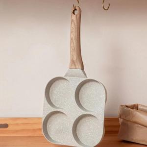 4 Hole Omelette Pan with Handle, Non Stick Egg Burger Pan without Spatula, Kitchen Cookware for Home Use, Nonstick Egg Pan