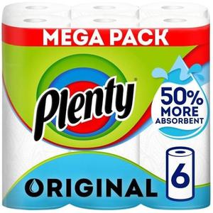 Kitchen Towel, 6 White Rolls, 600 Sheets of Kitchen Roll, 2-Ply Tissue Cleaning Wipes Household