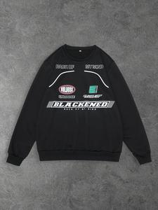 Men's Letter Print Round Neck Sweatshirt, Loose Casual Long Sleeve Crew Neck Pullover for Fall & Winter, Fashion Men's Top for Daily Wear