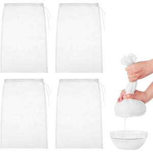 4 PCS Reusable Straining Bag, 20 * 30cm Cheesecloth Drawstring Bags, Cold Brew Coffee Cheese Cloths Strainer, Mesh Bags Net Bags Muslin Cloths for Cooking, Yogurt, Nut Milk, Food Straining Filter Tea