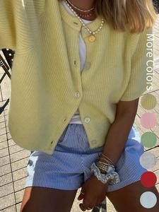 Women's Plain Cardigan, Casual Short Sleeve Knit Cardigan for Summer, Fashion Women's Knit Clothing for Daily Wear