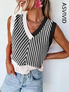 Women's Colorblock Wrap Knit Tank Top, Casual V Neck Sleeveless Top for Summer, Ladies Clothes for Daily Wear