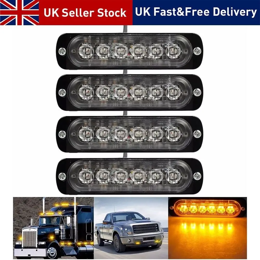 4*12V 24V 6 LED Amber Strobe Flashing Recovery Lightbar Truck beacon Lights  New