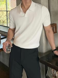 Men's Regular Fit Striped Jacquard Polo Shirt, Casual Short Sleeve Top for Summer, Fashion Men's Clothes for Daily Wear, Gamis