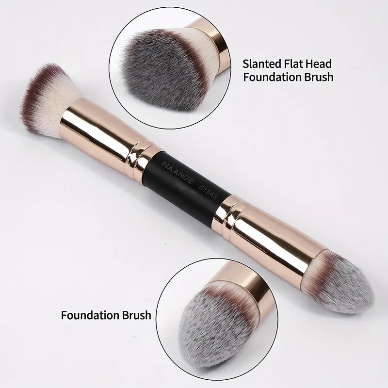 2 Contour Foundation Make-up Brushes, Easy To Carry, Suitable for Travel, BB Cream Application, Women's Gift Double Head Foundation Make-up Powder Blusher Brush, Two Three Color Soft Hair Beauty Tools, Face Repair Brush, Powder Brush, Makeup Brush 4