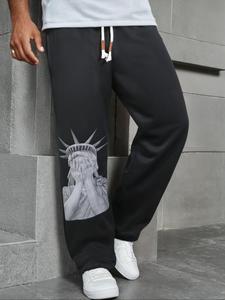 Men's Graphic  Print Pants, Casual Comfy Regular Fit Pants for Daily Wear, Men's Trousers for All Seasons