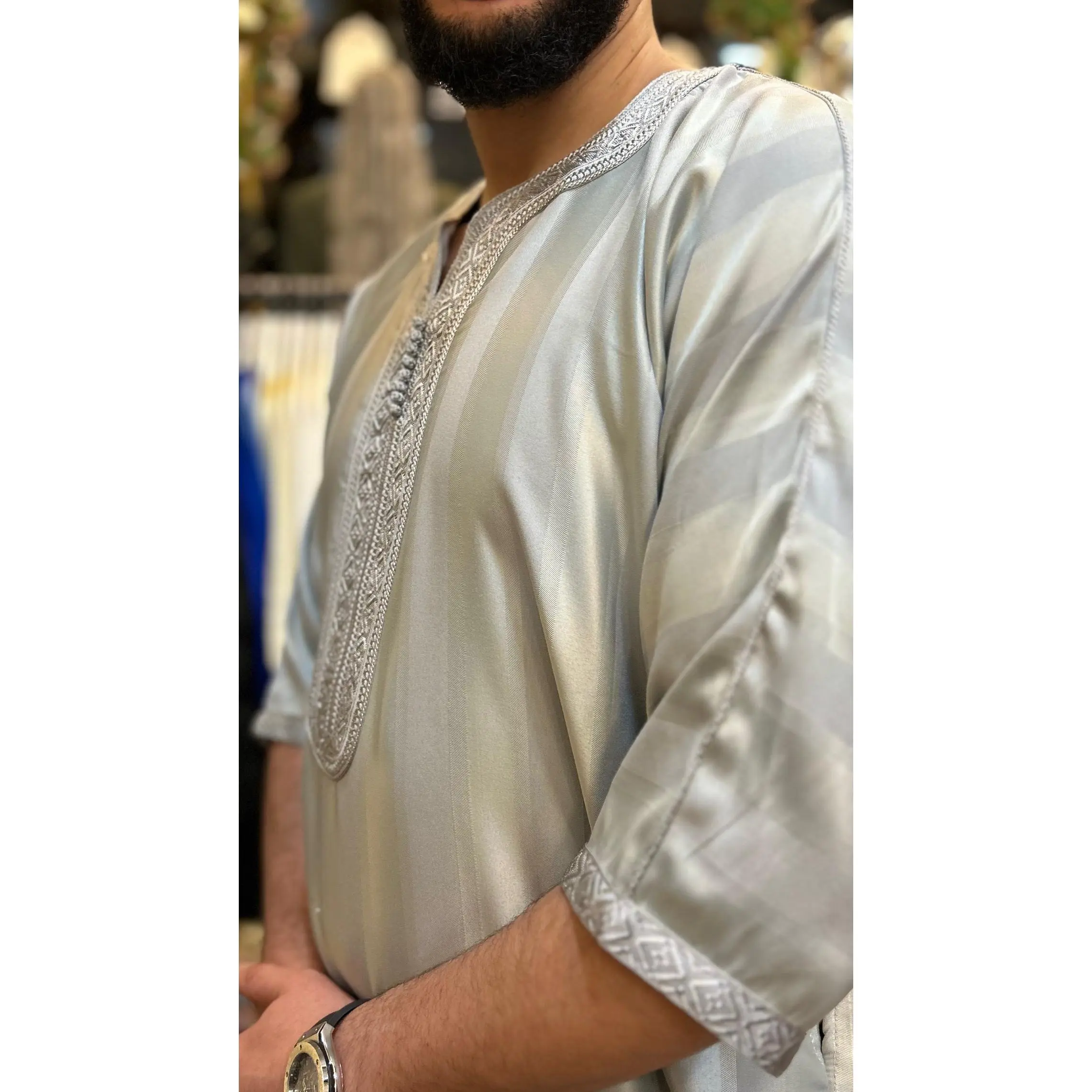 Thobe Jawehara Moroccan striped Islamic Jubbah kandora
