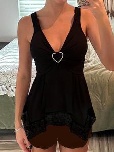 Women's Contrast Lace Tank Top, Solid Color Top for Summer, Fashion Women's Top for Daily Wear