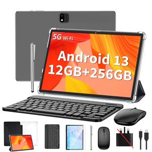 10.1 inch Android 13 tablet 12(6+6)GB+256GB, 2 in 1 Portable Device with Keyboard, Case, Mouse, Stylus, 2.4G/5G WiFi, GMS Certified