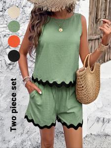 Women's Tank Top & Shorts Two-Piece Set, Casual Sleeveless Top & Shorts for Summer, Ladies Clothes for Daily Wear