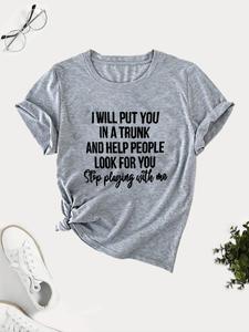 Women's Letter Print Round Neck Tee, Vintage Casual Short Sleeve Crew Neck T-Shirt for Summer, Fashion Women's Top for Daily Wear