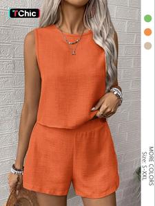 Two-Piece Set Women's Solid Color Sleeveless Top & Wide Leg Shorts, Casual Fashion Cozy Top & Shorts for Daily Outdoor Wear, Ladies Summer Clothes, Womenswear, Loungewear