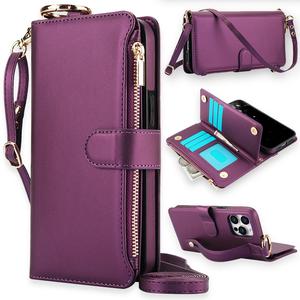 Crossbody Design PU Leather Phone Case with Card Slot, 1 Count Multifunctional Phone Wallet Case, Phone Accessories for iPhone 15 14 13 12 Pro Max