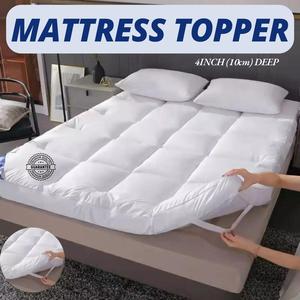 4AS 10CM Deep MATTRESS TOPPER Heavy Box Stitched Thick Hotel Quality Microfiber UK - Mattress Topper fluffy single Extra Thick Soft & Bouncy Bed Topper with Elastic Straps | Single to Super King | Premium Comfort Sleep