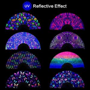 UV Glow Rave Fan, 1 Count Folding Hand Fan, Handheld Fan for Men Women, Party Decoration Supplies, Home Decor