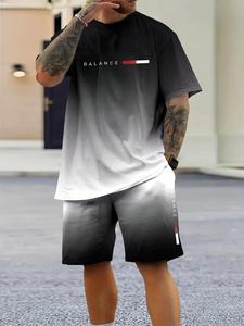 Men's Ombre Print Short Sleeve Tee & Shorts Two-piece Set, Regular Fit Casual Round Neck T-shirt & Track Shorts, Summer Outfits Clothes Set for Men, Holidays Outfits, Shortsleeve