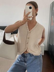 Women's Plain Crop Sweater Vest, Casual Sleeveless Cropped Knitwear for Spring & Fall, Fashion Women's Knit Clothing for Daily Wear