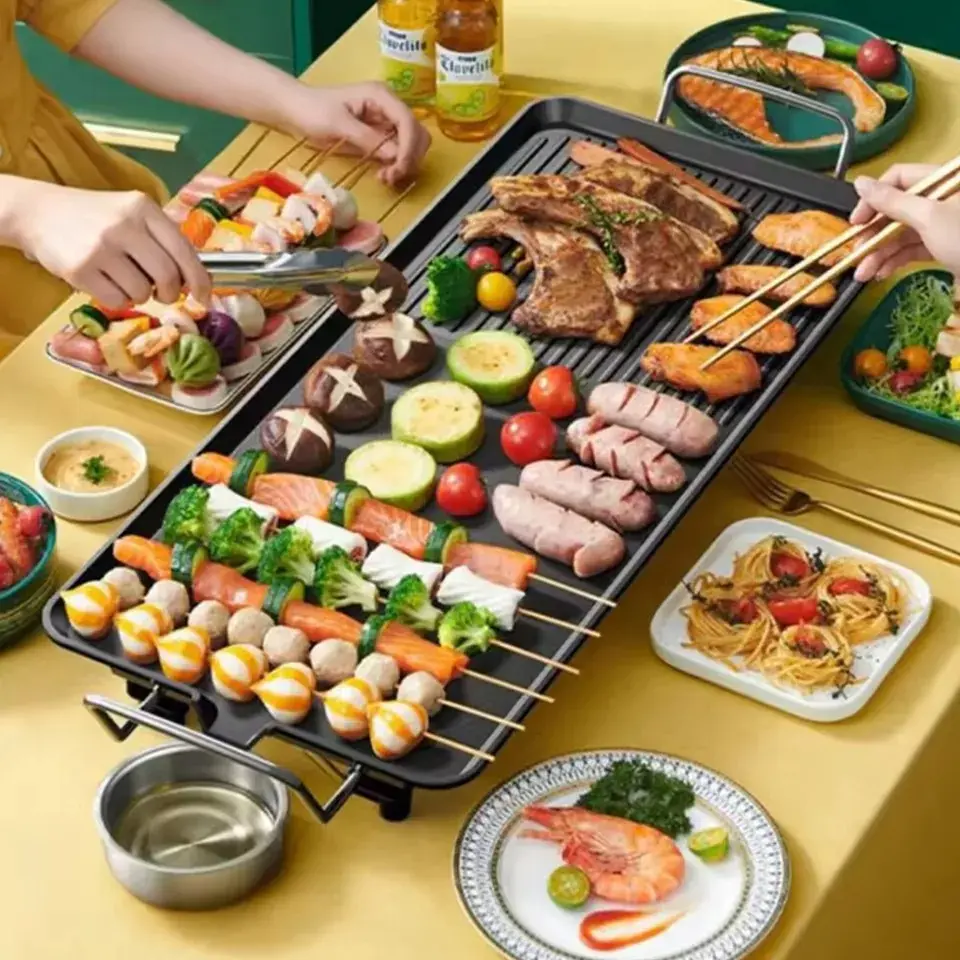 "Large Electric Teppanyaki Tabletop Griddle – Nonstick BBQ Hot Plate with Adjustable Temperature Control"​