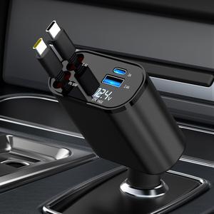 4 in 1 Car Charger, Retractable Car Charger, Portable Car Charger Adapter with 2 USB Ports, Universal Car Charger Adapter for iPhone 15 14 13 12 Pro Max Galaxy S23, Electronic Accessory, Car Gadgets, Car Wireless Charger
