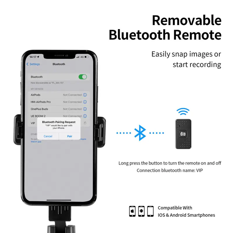 Selfie Stick Tripod Light Phone Holder Stand Remote Bluetooth For iPhone Samsung 3