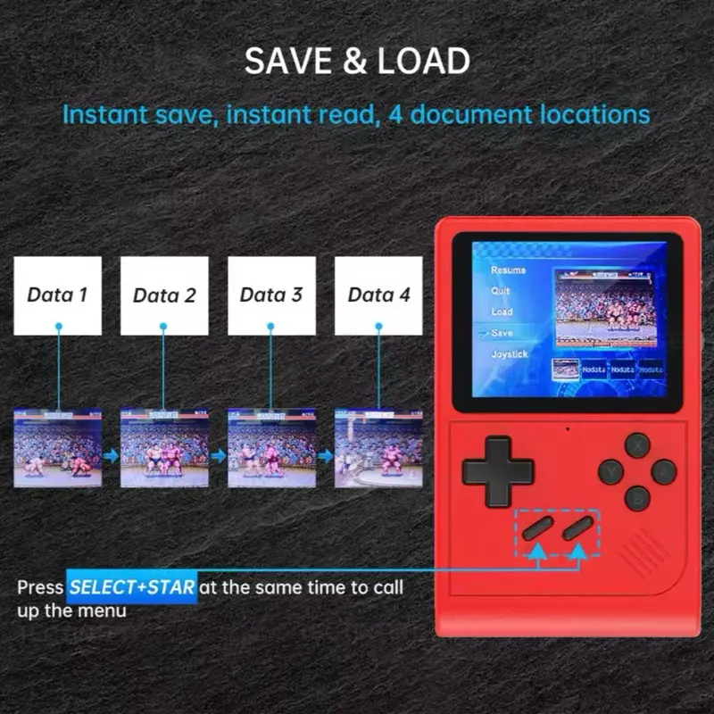 GB300 Portable Handheld Game Player 3.0 inch Screen TV Video Game Console AV Output Retro Game Console Built-in 8G 6000+ Games gaming Protection Black 7