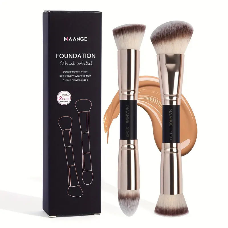 2 Contour Foundation Make-up Brushes, Easy To Carry, Suitable for Travel, BB Cream Application, Women's Gift Double Head Foundation Make-up Powder Blusher Brush, Two Three Color Soft Hair Beauty Tools, Face Repair Brush, Powder Brush, Makeup Brush 0