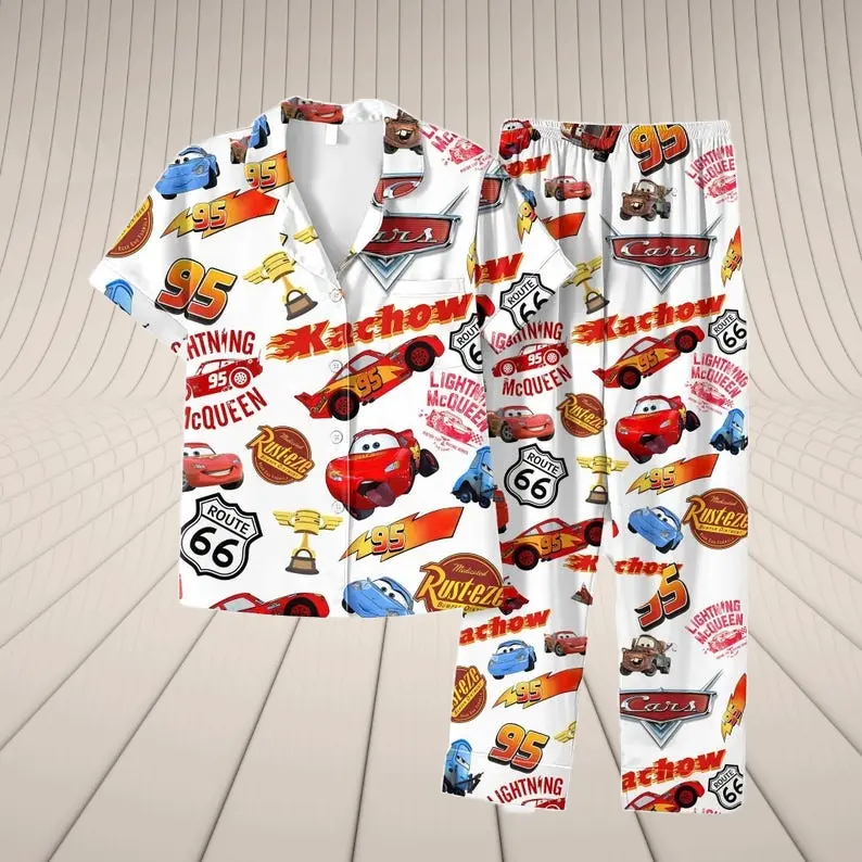 Cars Short Sleeve Pajamas, Pixarr Lightning Mc Queenn Pyjamas Set, Tow Mater Sally Carrera Doc Hudson Shirt, Family Trip Pants 3