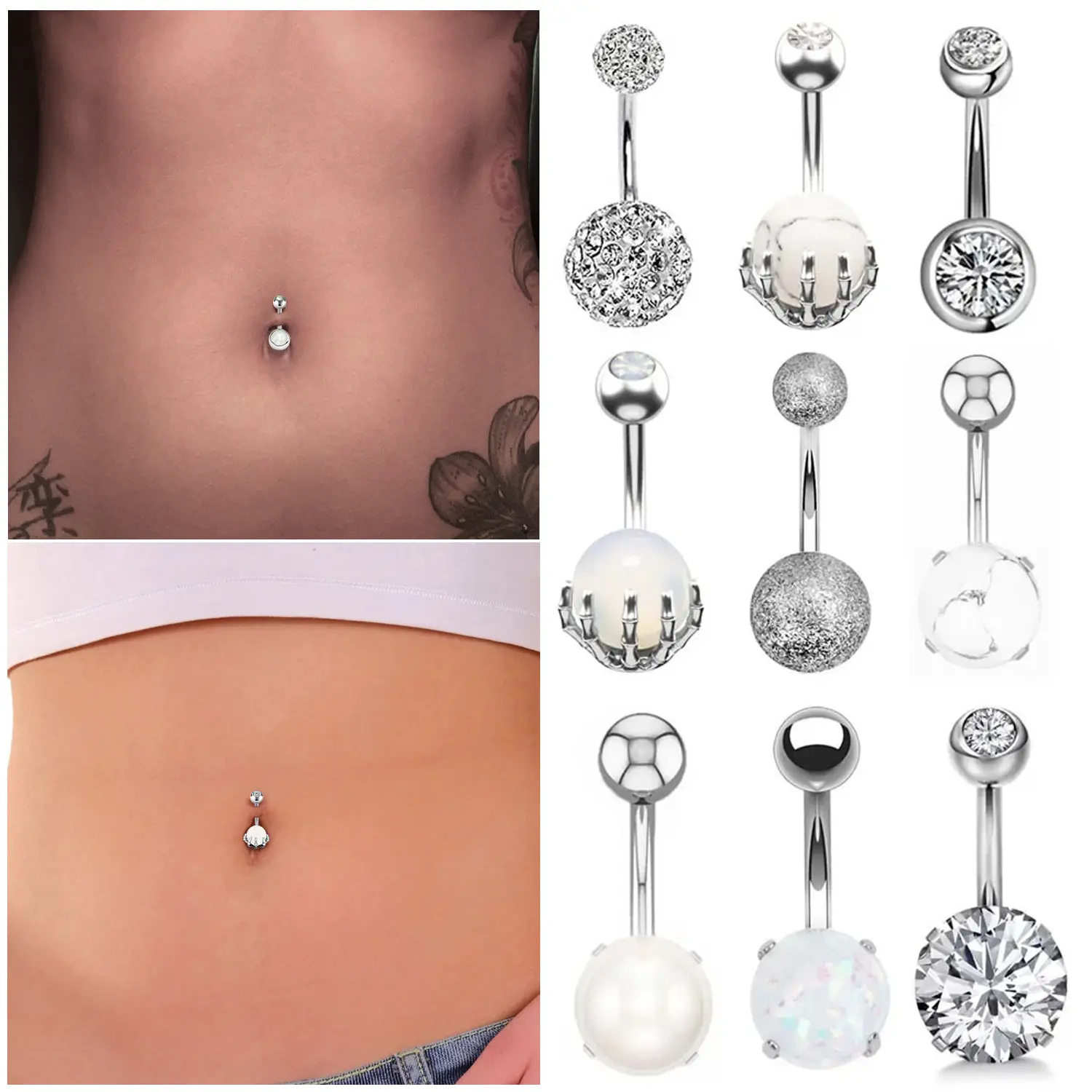 1pc 14G Belly Button Rings Navel Nombril Piercing Stainless Steel Belly Rings Women CZ Body Piercing Crystal Belly Rings Jewelry