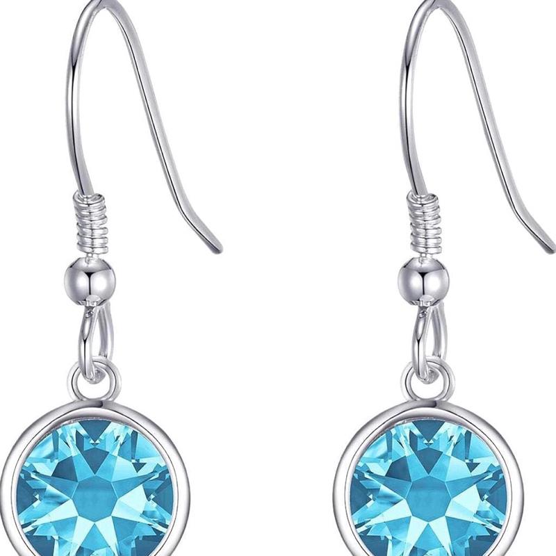 Philip Jones March Birthstone Drop Earrings Created with Aquamarine Zircondia Crystals 1