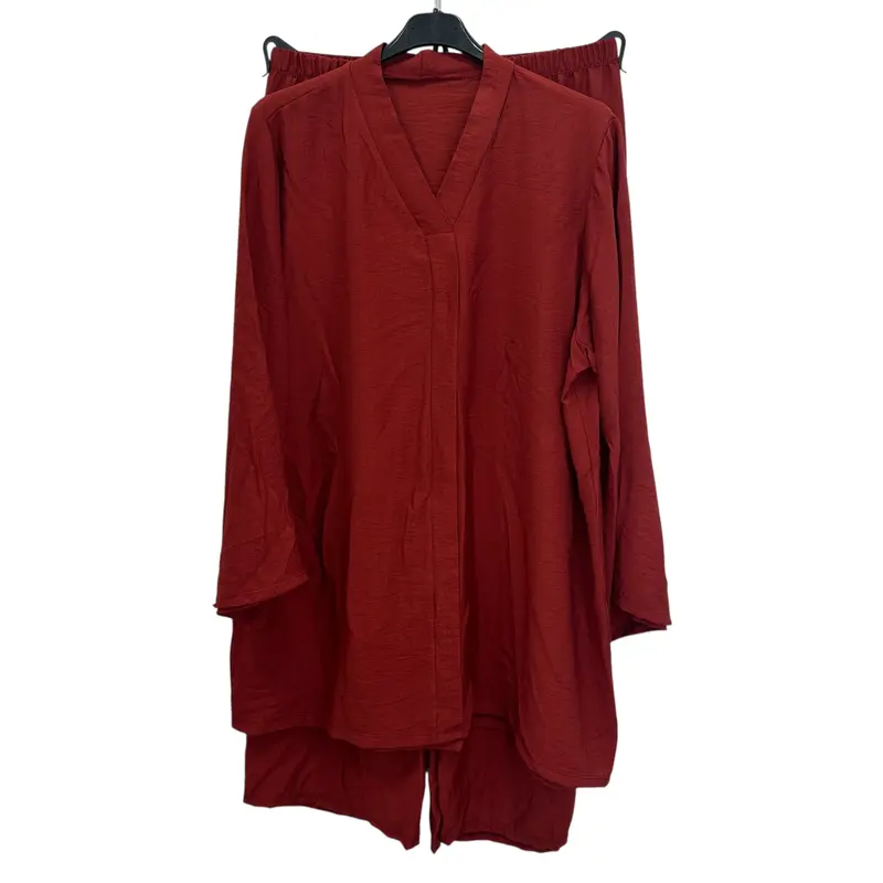 Women's V-Neck Flare Sleeves Linen Feel Two Piece Wide Sleeves, Wide Trouser Modestwear, Holiday Set,ModesstWear Womenswear Casual Comfortable Overalls 8