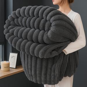 Jumbo Chunky Cord Winter Heavy Mink Ridded Faux Fur Throw Blanket - Super Soft, Large, Thermal Warm & Cozy Blanket, Double / King Sizes