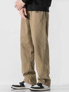 Men's Letter Patched Drawstring Waist Pants, Casual Loose Straight Leg Trousers for Spring & Fall, Men's Bottoms for Daily Wear