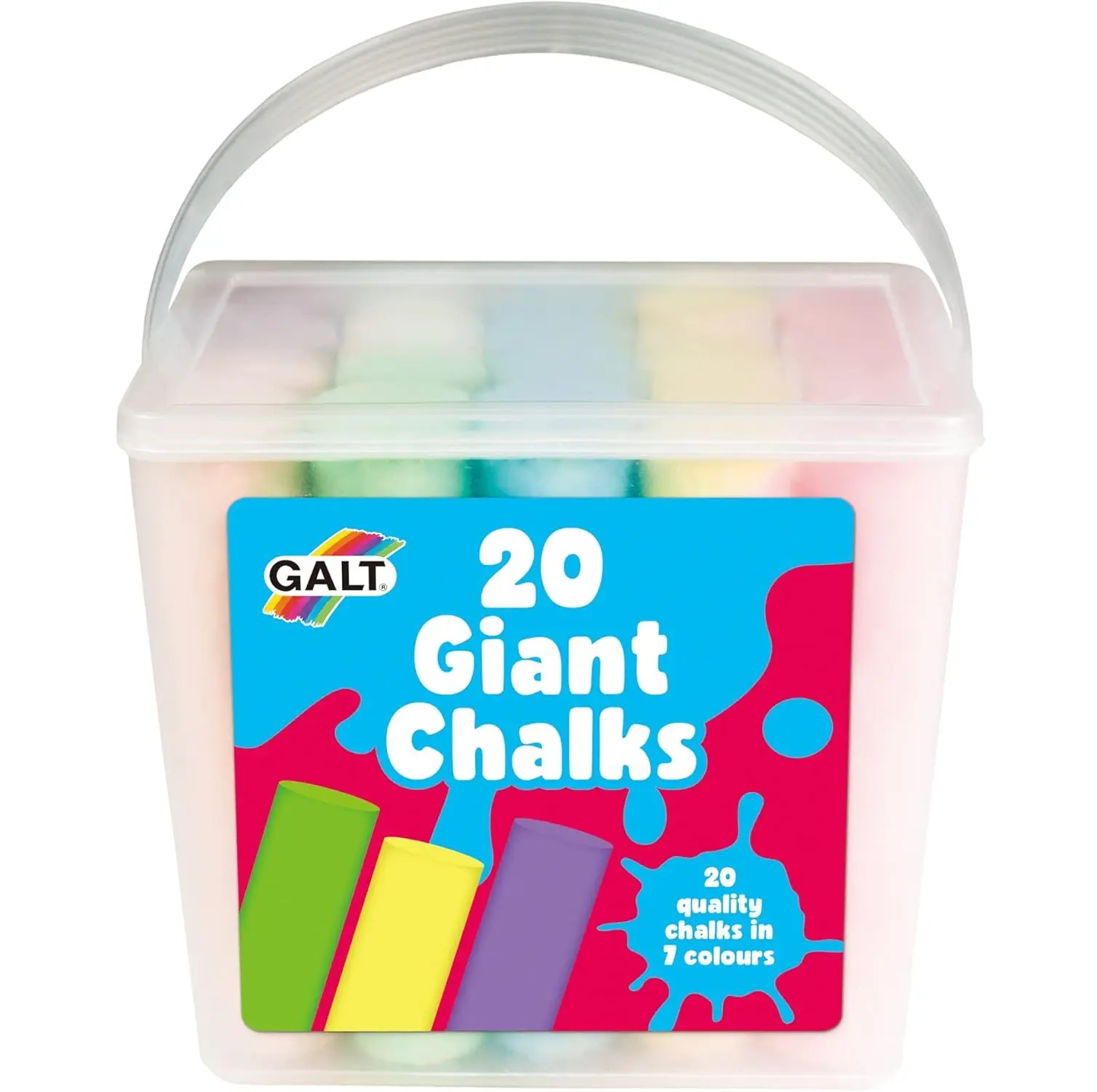 20 Giant Chalks - Extra Large Childrens Chunky Pavement Chalks - Bright Vibrant Colours - Washable, Easy Clean Outdoor Kids Garden Toys - Portable Carry Case with Handle - Ages 3 Years Plus