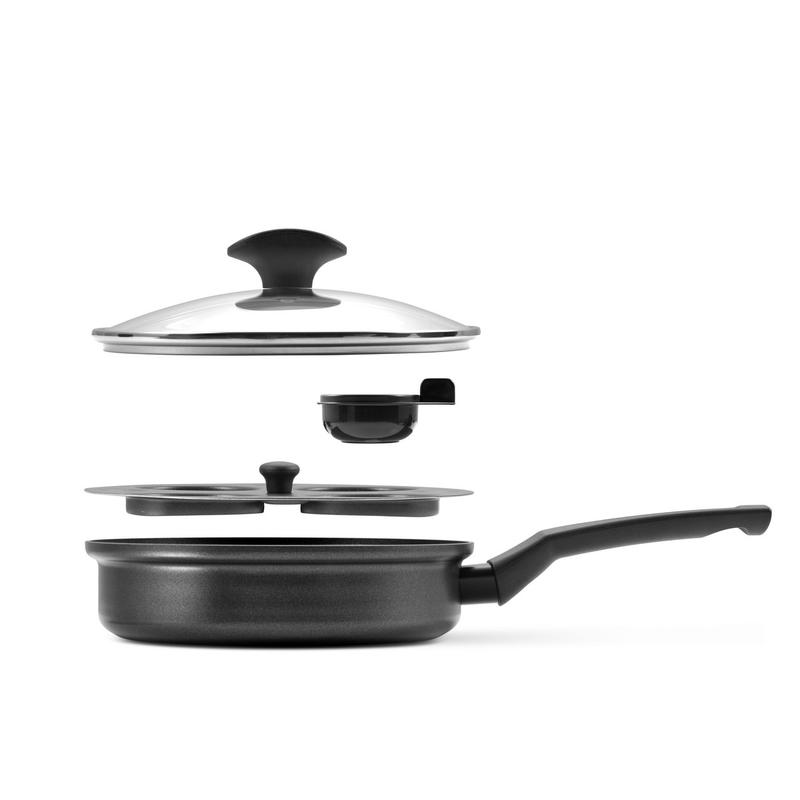 Prestige Non Stick Egg Poacher Frying Pan with Glass Lid, 20 cm, Induction Stainless Steel Base, Stay Cool Handle, Breakfast Cookware 1