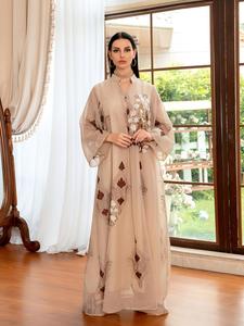 Women's Ethnic Pattern Embroidery Dress, Modest Elegant Long Sleeve Dress for Party Wedding Guest, Ladies Spring Islamic Clothing