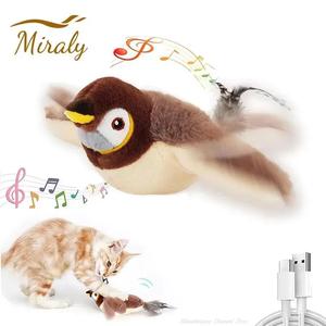 Interactive cat toy, rechargeable flying bird cat toy, a small bird-like toy that quacks and flaps its wings (can't fly), touch-sensitive plush toy.